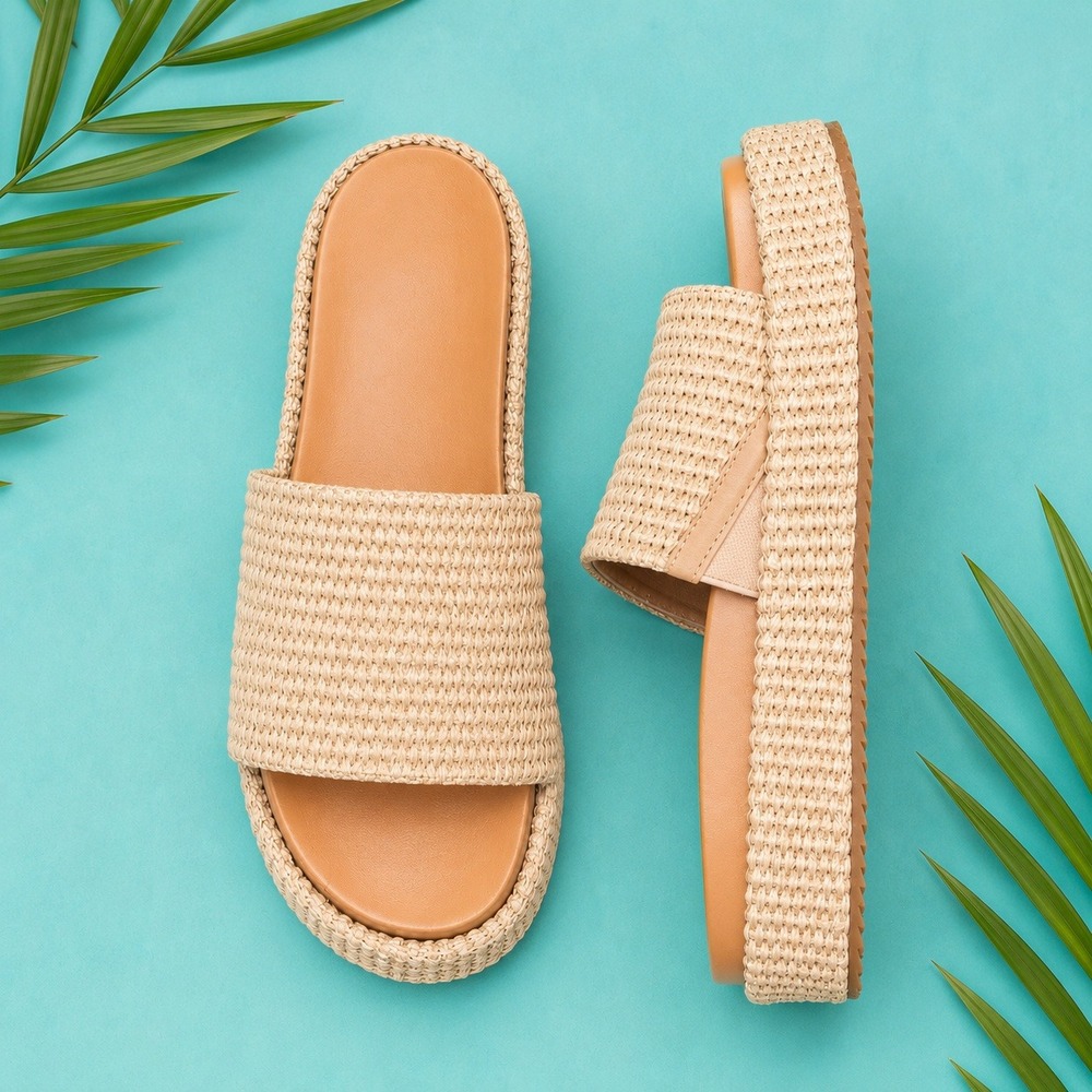 New Women's Platform Espadrille Raffia Slip-On Sandals, Size 9